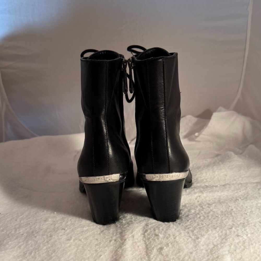 Aimee Kestenberg Black Leather Lace-up Ankle Boots - 8.0 - Zipper Closure - Picture 5 of 10